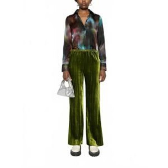 NEW FORTE FORTE pliss velvet flare pants in felce - Picture 2 of 5